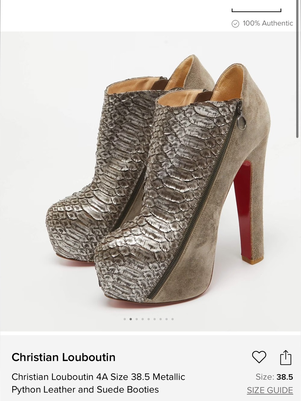NewChristian Louboutin Metallic Gray Python & Suede Platform Booties w/Red Sole